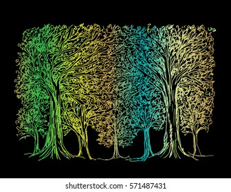 Sketch tree hand drawing illustration.