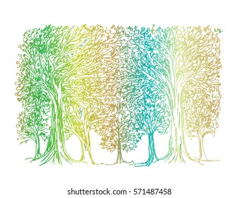 Sketch tree hand drawing illustration.