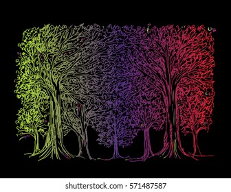 Sketch tree hand drawing illustration.