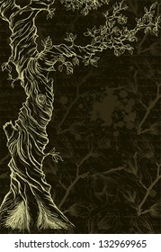Sketch of the tree on grungy ornate background