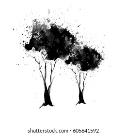 Sketch of a Tree painted in ink. Vector tree.