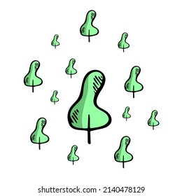 Sketch tree vector graphic set. Cartoon plant hand drawn element. Forest saving ecology concept