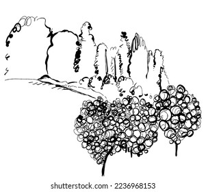 Sketch of trees on white background. Bush. Landscape