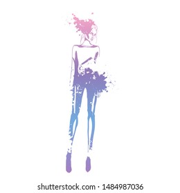 Sketch of trendy look girl with splashes