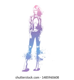 Sketch of trendy look girl with splashes