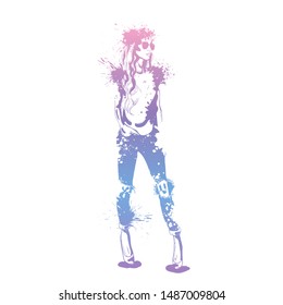 Sketch of trendy look girl with splashes