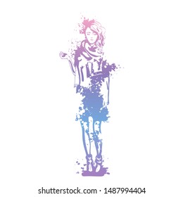 Sketch of trendy look girl with splashes
