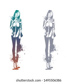 Sketch of trendy look girls with splashes