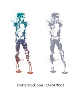 Sketch of trendy look girls with splashes