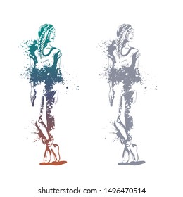 Sketch of trendy look girls with splashes