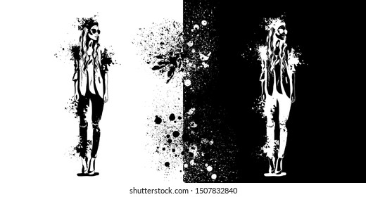 Sketch of Trendy look girls with splashes