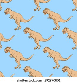 Sketch t-Rex dinosaur in vintage style, vector seamless pattern