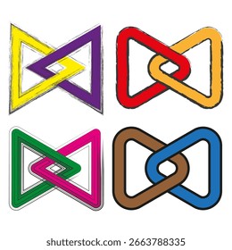 Sketch triangle icon. Rough loop emblem. Color linked Vector. White canvas style. EPS 10.