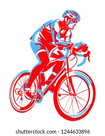 the sketch of Triathlon Athlete riding a bicycle