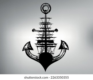 sketch of a tribal anchor tattoo. vector drawing of a ship in the form of an anchor. anchor logo