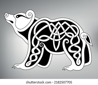 Sketch Of A Tribal Bear Tattoo. Vector Drawing Celtic Pattern Bear. Bear Logo