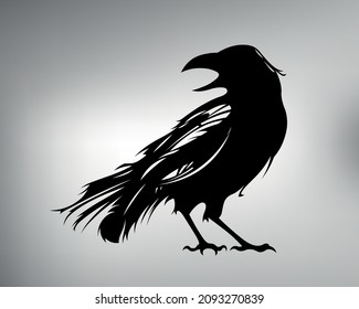 Sketch Tribal Crow Tattoo. Vector Drawing Of A Crow Sitting And Croaking