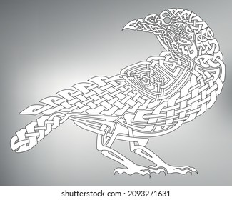 sketch tribal crow tattoo. vector drawing raven in the form of celtic patterns