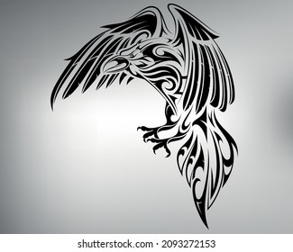 sketch tribal crow tattoo. vector drawing of a crow in flight, spread its wings