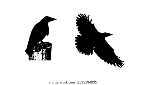 sketch tribal crow tattoo. vector drawing of a crow sitting and croaking. hand drawing. Not AI, Vector illustration.