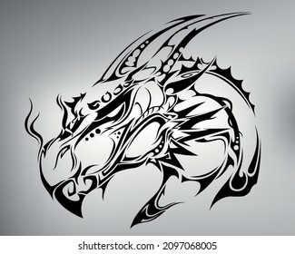 sketch tribal dragon head tattoo. vector drawing of a graceful and stylish dragon head