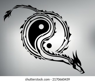 sketch of a tribal dragon tattoo. dragon logo. yin yang vector pattern