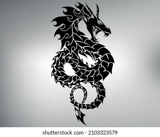 sketch tribal dragon tattoo. vector drawing dragon with a snake body twisted into rings