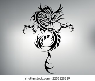 sketch of a tribal dragon tattoo. wind drawing Chinese dragon. dragon logo