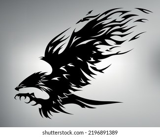 sketch of a tribal eagle tattoo. vector drawing bird of prey in flight with spread wings. eagle logo.