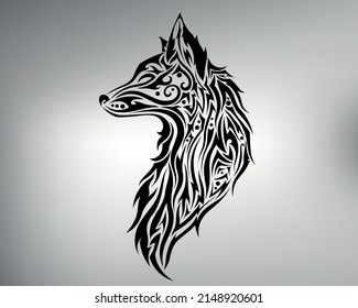 Sketch Tribal Fox Tattoo. Vector Drawing Sly Fox. Graceful Predator.