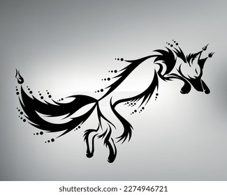 sketch of a tribal fox tattoo. vector drawing fox hunting in a jump. fox logo