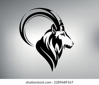 sketch of a tribal goat tattoo. vector drawing of a goat with large rounded horns. goat logo