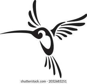 Esbozar el tatuaje o logotipo del colibrí tribal. Simple vector dibujando pájaro pequeño en vuelo.