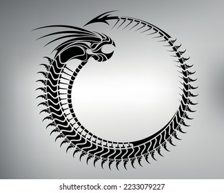 sketch of a tribal ouroboros tattoo. vector drawing of an eternal circle in the form of a snake-dragon. ouroboros logo