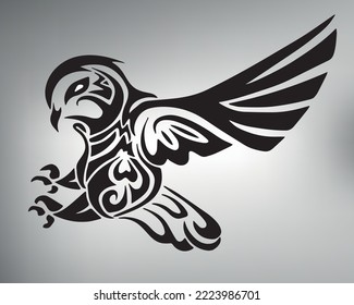 sketch of a tribal owl tattoo. vector drawing night hunter. dreamcatcher owl logo