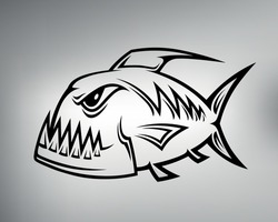 Sketch Of A Tribal Piranha Tattoo. Vector Symbol Angry Hungry And Predatory Fish. Piranha Logo