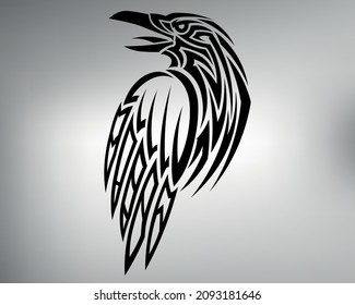 sketch tribal raven tattoo. vector drawing of a raven made in the form of abstraction