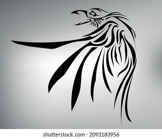 sketch tribal raven tattoo. vector drawing of a raven in flight