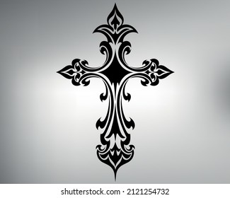 sketch tribal tattoo cross. vector drawing graceful and patterned cross.