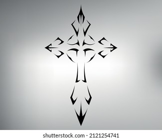 sketch tribal tattoo cross. vector drawing graceful and patterned cross.