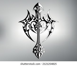 sketch tribal tattoo cross. vector drawing graceful and patterned cross.
