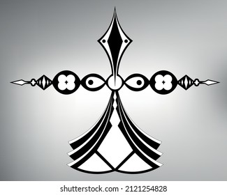 sketch tribal tattoo cross. vector drawing graceful and patterned cross.