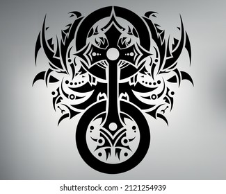 sketch tribal tattoo cross. vector drawing graceful and patterned cross.