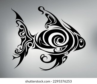 
Sketch Stamm Tätowierfisch. Vektorgrafik Unterwasserbewohner und Fischerei. Fischlogo