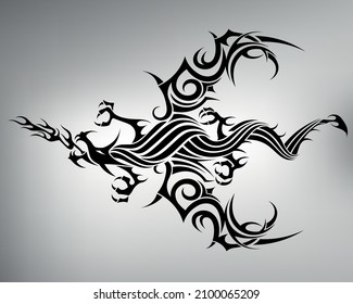 esbozar el tatuaje tribal del dragón volador. el dragón de dibujo vectorial se eleva en el aire y golpea sus alas.