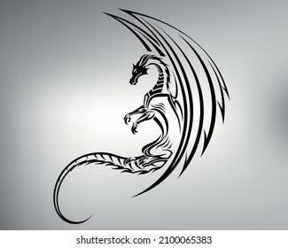 sketch tribal tattoo flying dragon. vector drawing dragon soars in the air and flaps its wings.