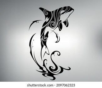 sketch tribal tattoo killer whale. vector drawing of a killer whale jumping