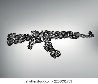 sketch tribal tattoo machine. vector drawing of a kalashnikov assault rifle made of flowers. AK-47