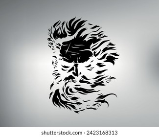 sketch of a tribal tattoo for a man. Vector drawing of the head of an old man with wrinkles. bearded and hairy man logo