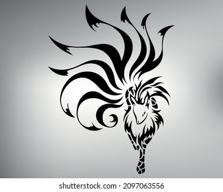 sketch tribal tattoo nine-tailed fox. vector drawing demon foxes with nine tails. fairy fox